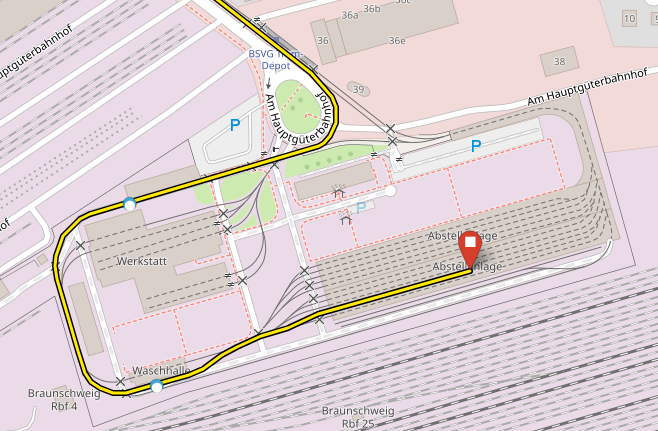 OpenStreetMap-Kartenausschnitt mit dem BSVG Tram-Depot